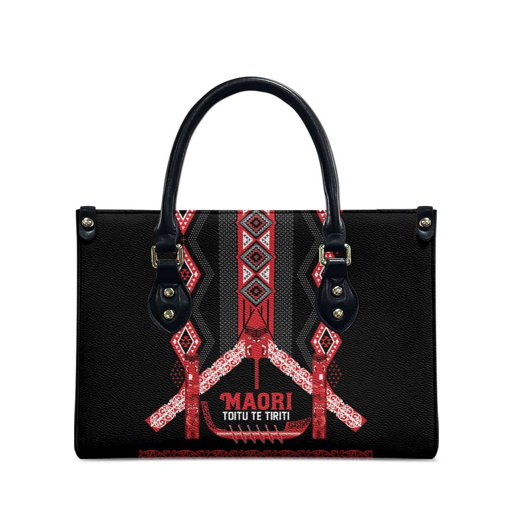 Toitu Te Tiriti Waitangi Leather Bag Black Wharenui House - Aussie Hoodie