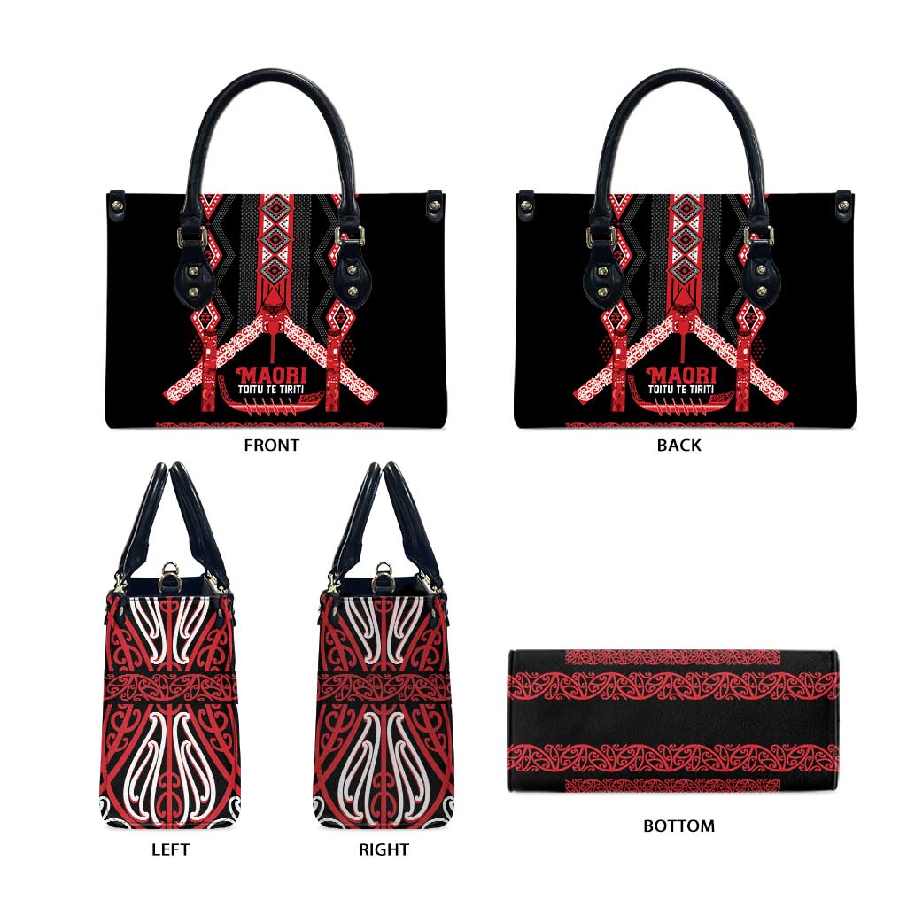 Toitu Te Tiriti Waitangi Leather Bag Black Wharenui House - Aussie Hoodie
