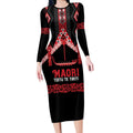 Toitu Te Tiriti Waitangi Long Sleeve Bodycon Dress Black Wharenui House - Aussie Hoodie