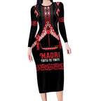Toitu Te Tiriti Waitangi Long Sleeve Bodycon Dress Black Wharenui House - Aussie Hoodie