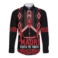 Toitu Te Tiriti Waitangi Long Sleeve Button Shirt Black Wharenui House - Aussie Hoodie