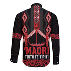 Toitu Te Tiriti Waitangi Long Sleeve Button Shirt Black Wharenui House - Aussie Hoodie