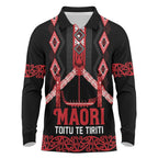Toitu Te Tiriti Waitangi Long Sleeve Polo Shirt Black Wharenui House - Aussie Hoodie