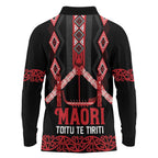 Toitu Te Tiriti Waitangi Long Sleeve Polo Shirt Black Wharenui House - Aussie Hoodie