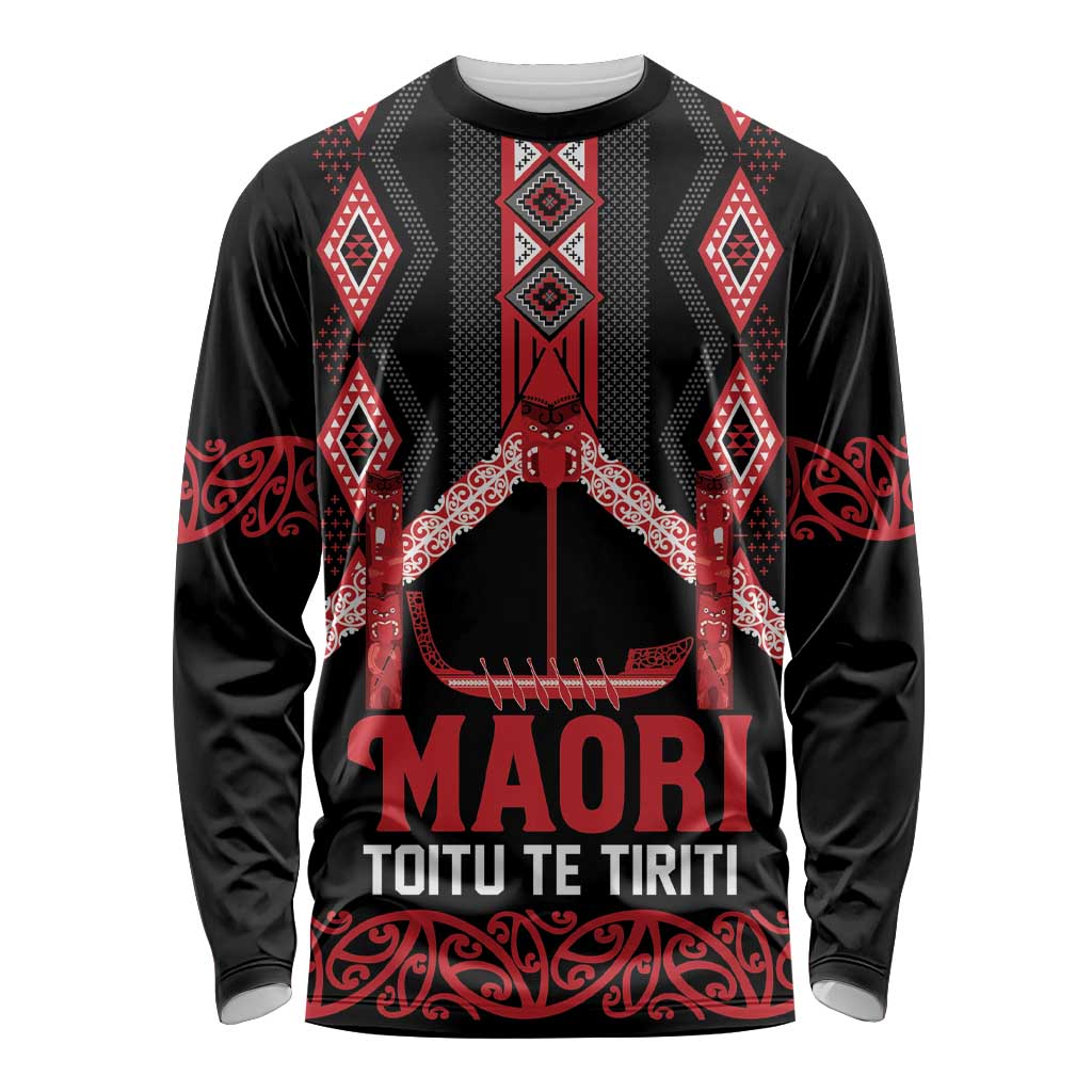 Toitu Te Tiriti Waitangi Long Sleeve Shirt Black Wharenui House - Aussie Hoodie