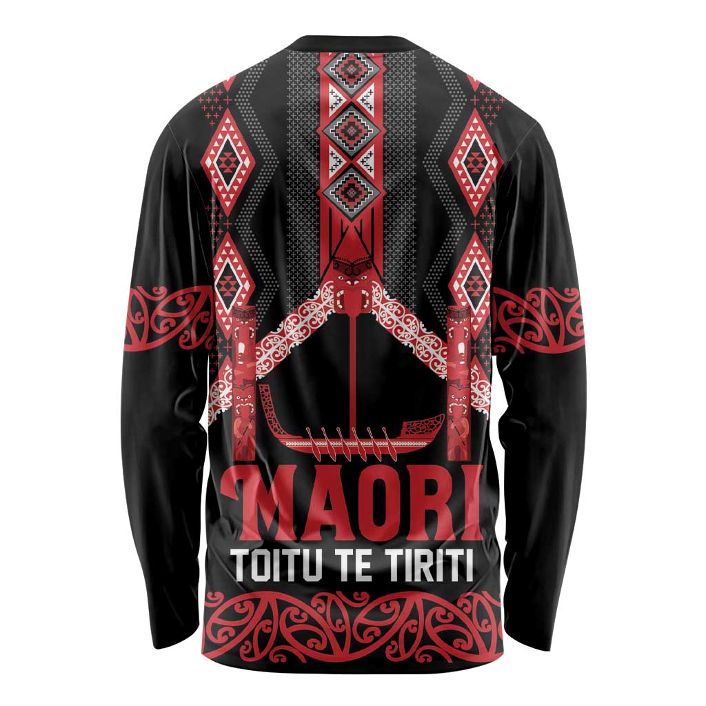Toitu Te Tiriti Waitangi Long Sleeve Shirt Black Wharenui House - Aussie Hoodie