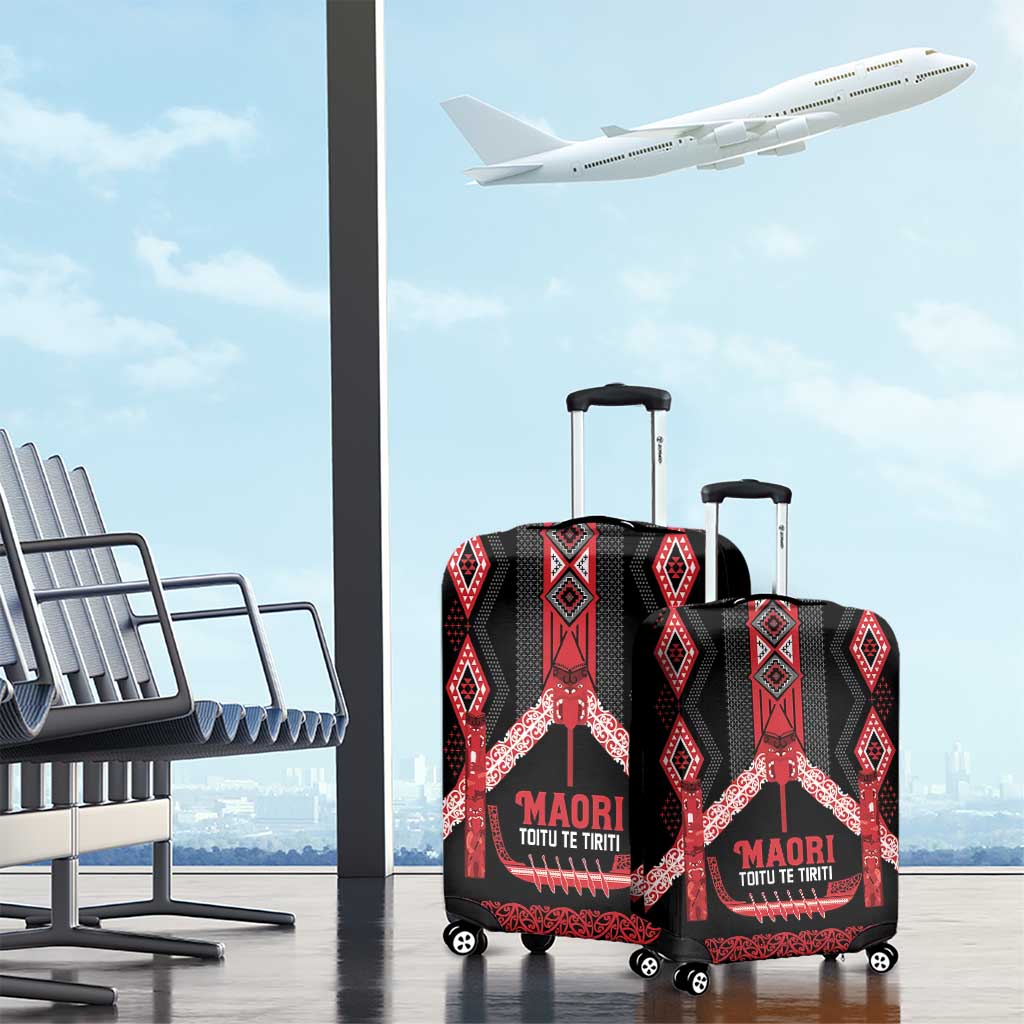 Toitu Te Tiriti Waitangi Luggage Cover Black Wharenui House - Aussie Hoodie
