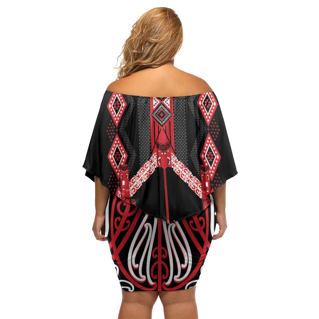 Toitu Te Tiriti Waitangi Off Shoulder Short Dress Black Wharenui House - Aussie Hoodie