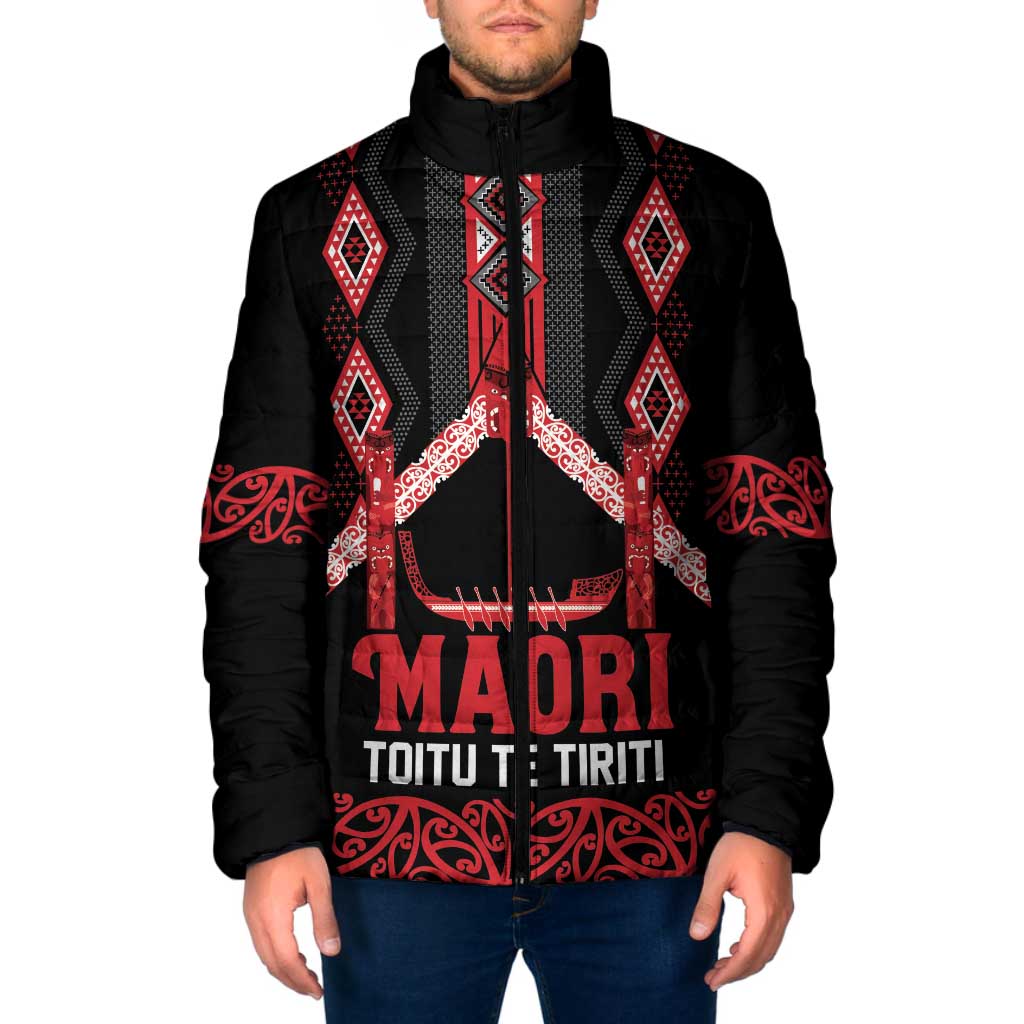 Toitu Te Tiriti Waitangi Padded Jacket Black Wharenui House - Aussie Hoodie