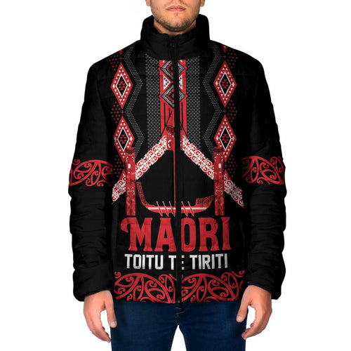 Toitu Te Tiriti Waitangi Padded Jacket Black Wharenui House - Aussie Hoodie