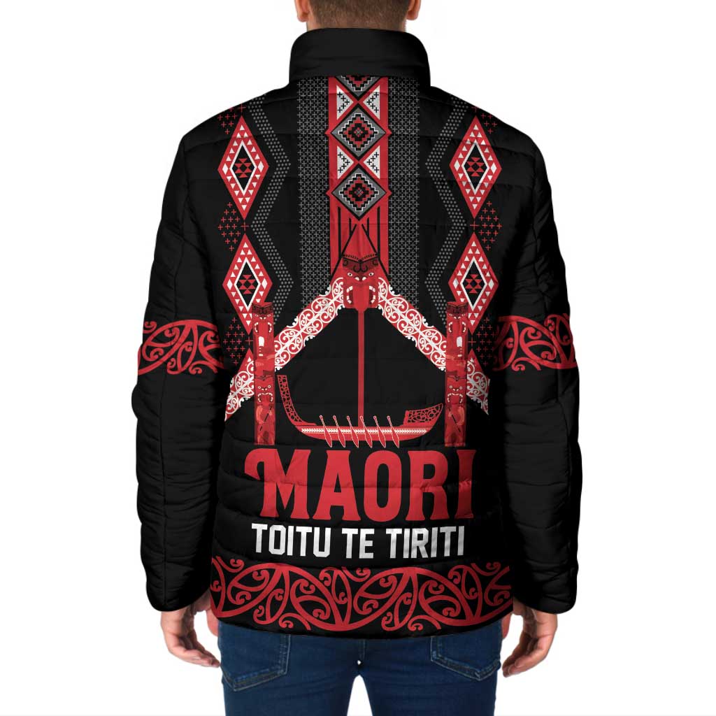 Toitu Te Tiriti Waitangi Padded Jacket Black Wharenui House - Aussie Hoodie
