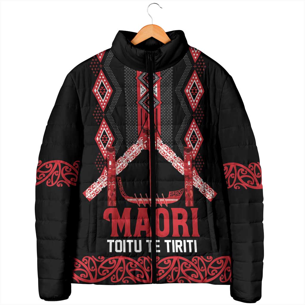 Toitu Te Tiriti Waitangi Padded Jacket Black Wharenui House - Aussie Hoodie
