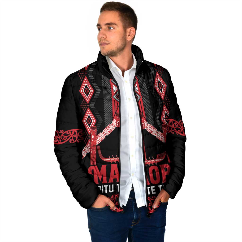 Toitu Te Tiriti Waitangi Padded Jacket Black Wharenui House - Aussie Hoodie