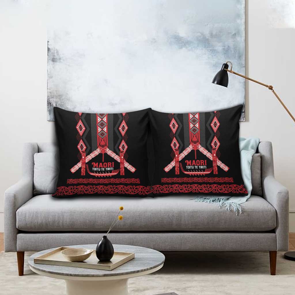 Toitu Te Tiriti Waitangi Pillow Cover Black Wharenui House - Aussie Hoodie