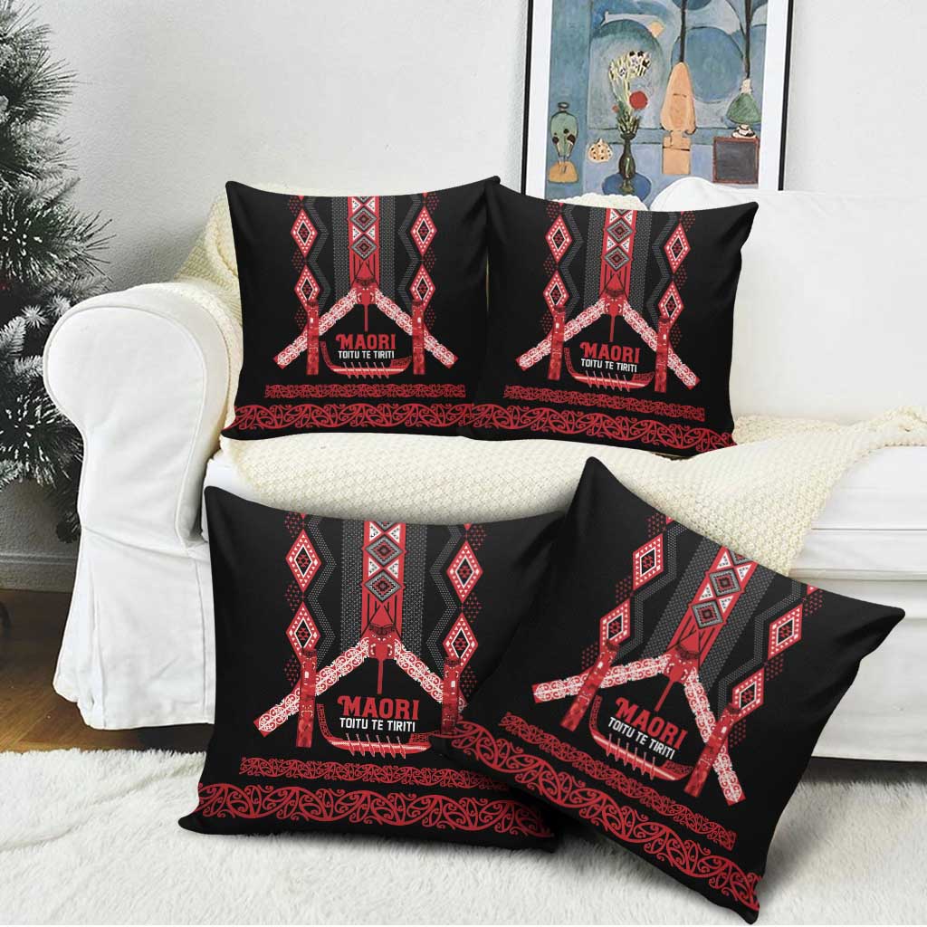 Toitu Te Tiriti Waitangi Pillow Cover Black Wharenui House - Aussie Hoodie