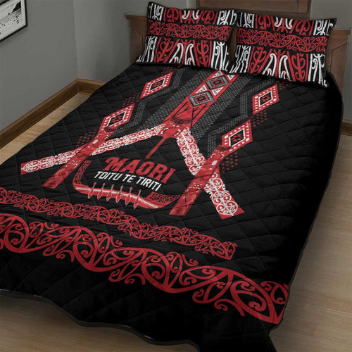 Toitu Te Tiriti Waitangi Quilt Bed Set Black Wharenui House - Aussie Hoodie