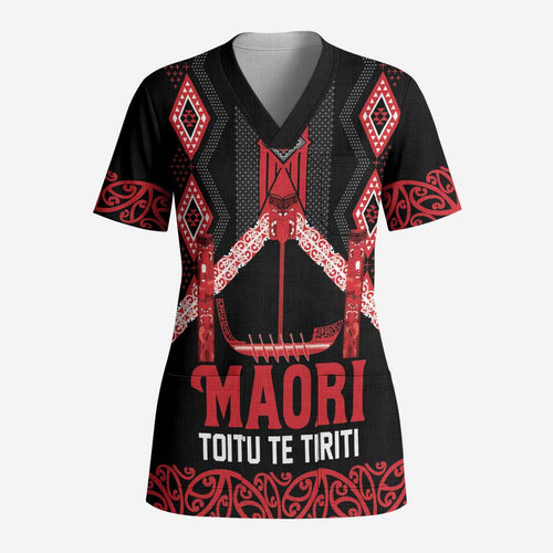 Toitu Te Tiriti Waitangi Scrub Top Black Wharenui House - Aussie Hoodie