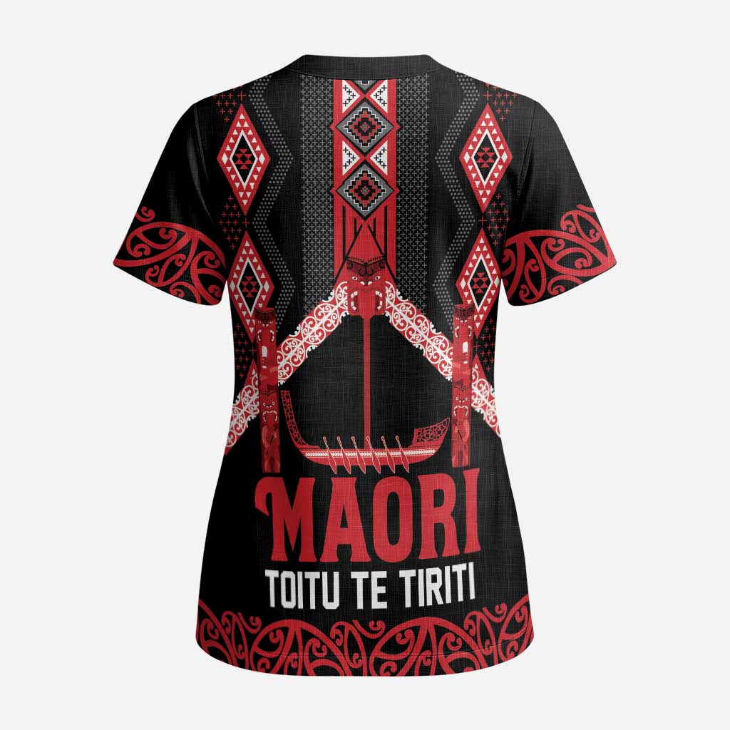 Toitu Te Tiriti Waitangi Scrub Top Black Wharenui House - Aussie Hoodie