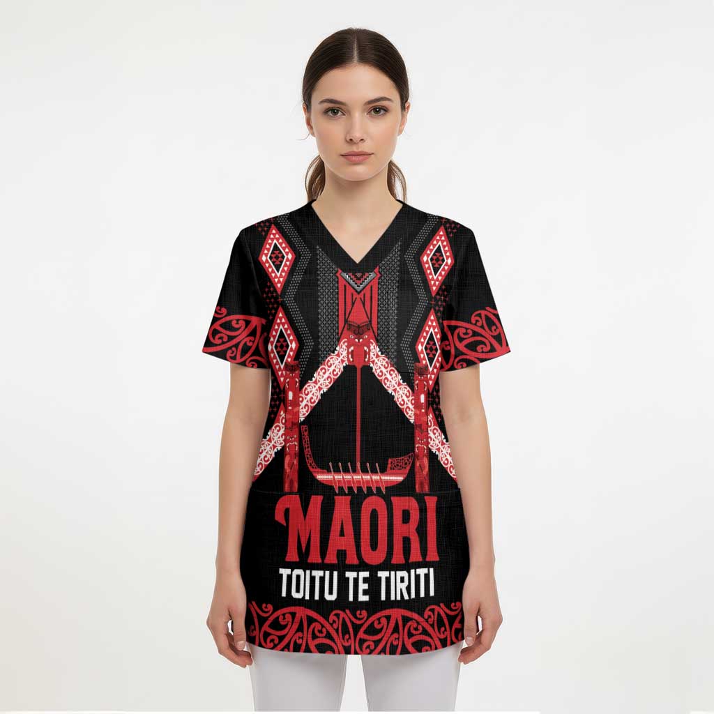 Toitu Te Tiriti Waitangi Scrub Top Black Wharenui House - Aussie Hoodie
