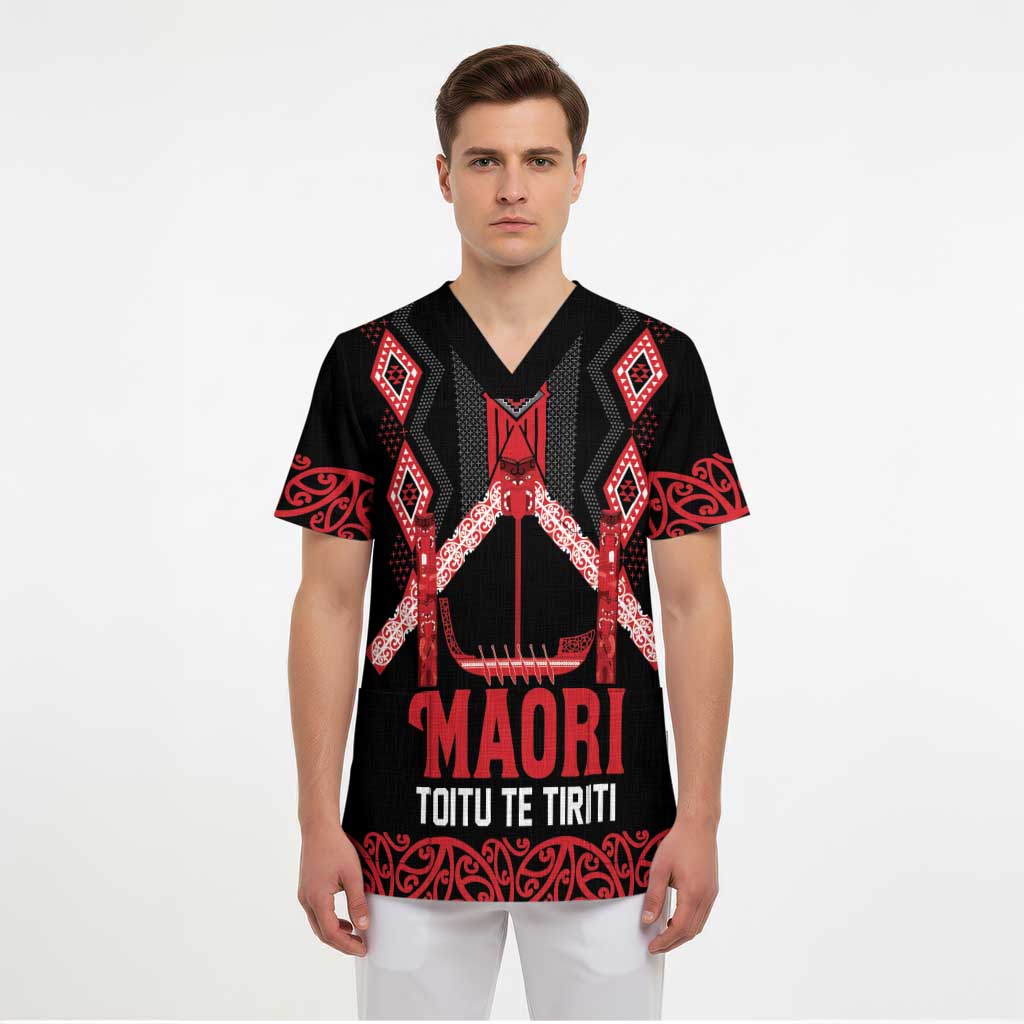 Toitu Te Tiriti Waitangi Scrub Top Black Wharenui House - Aussie Hoodie