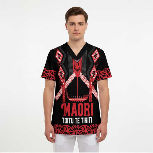 Toitu Te Tiriti Waitangi Scrub Top Black Wharenui House - Aussie Hoodie