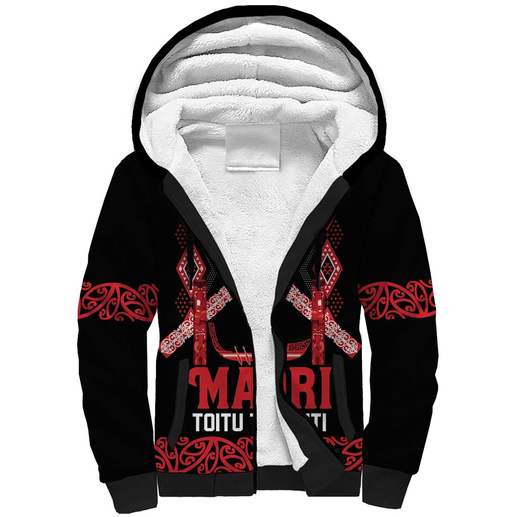 Toitu Te Tiriti Waitangi Sherpa Hoodie Black Wharenui House - Aussie Hoodie