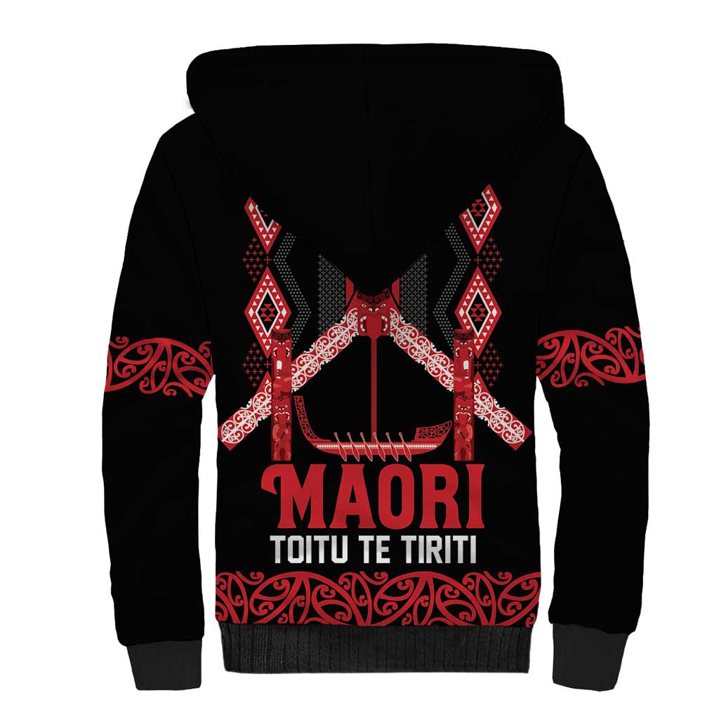 Toitu Te Tiriti Waitangi Sherpa Hoodie Black Wharenui House - Aussie Hoodie