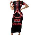 Toitu Te Tiriti Waitangi Short Sleeve Bodycon Dress Black Wharenui House - Aussie Hoodie