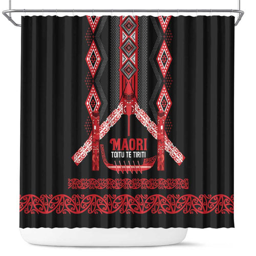 Toitu Te Tiriti Waitangi Shower Curtain Black Wharenui House - Aussie Hoodie