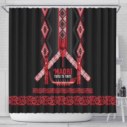 Toitu Te Tiriti Waitangi Shower Curtain Black Wharenui House - Aussie Hoodie
