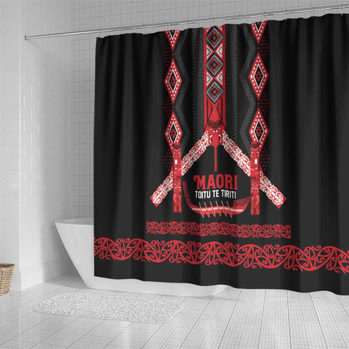 Toitu Te Tiriti Waitangi Shower Curtain Black Wharenui House - Aussie Hoodie