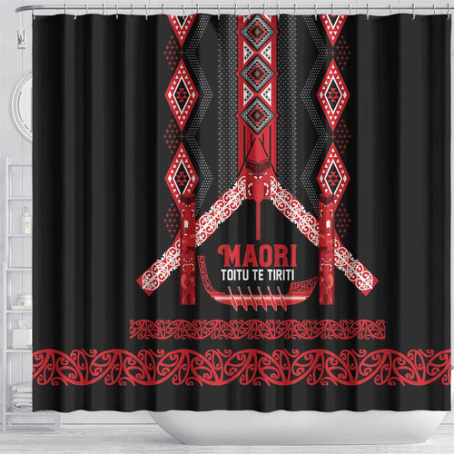 Toitu Te Tiriti Waitangi Shower Curtain Black Wharenui House - Aussie Hoodie