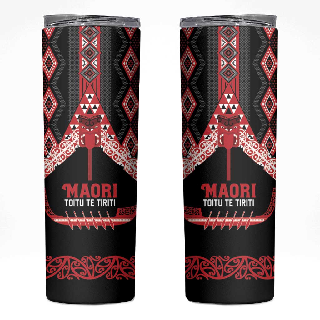 Toitu Te Tiriti Waitangi Skinny Tumbler Black Wharenui House - Aussie Hoodie