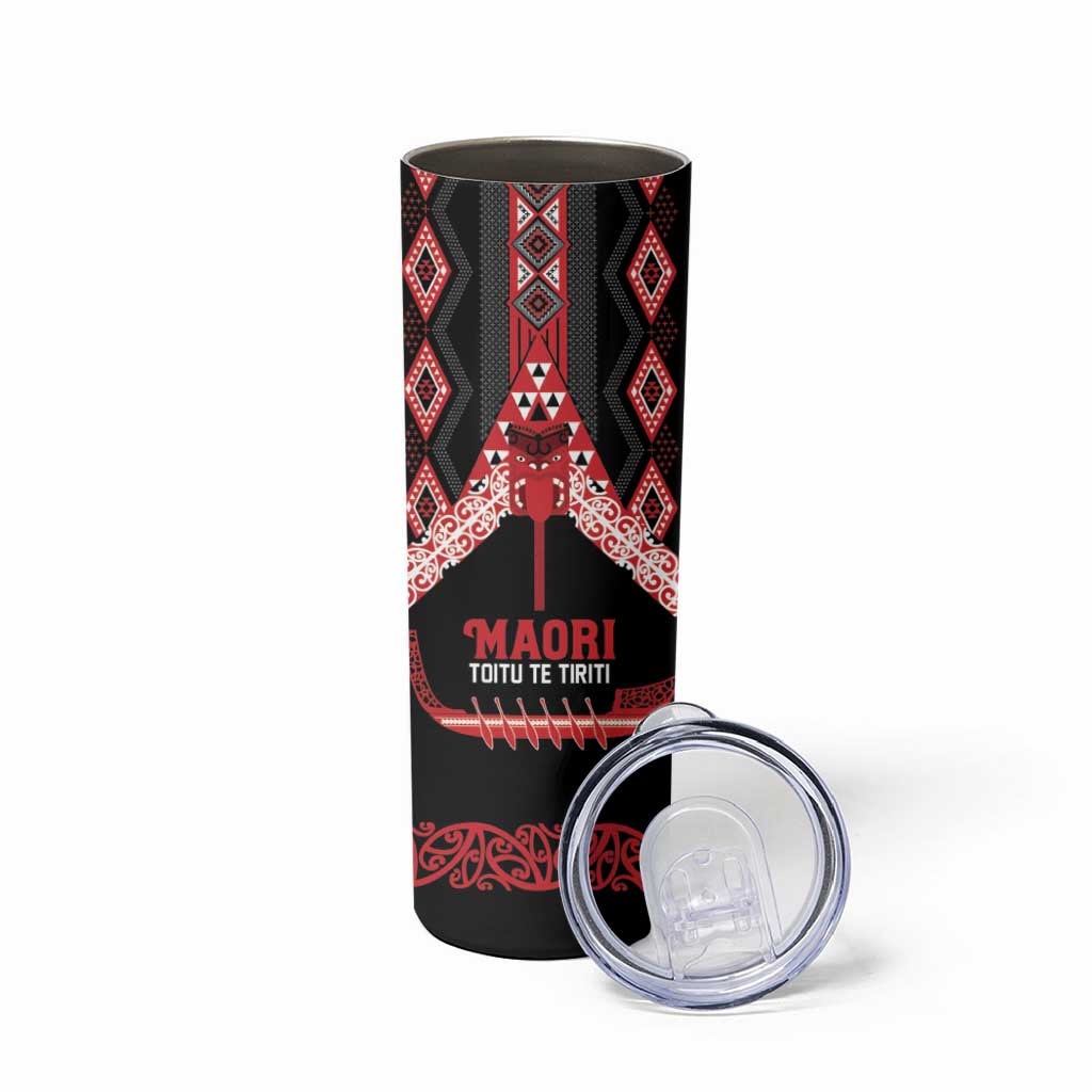 Toitu Te Tiriti Waitangi Skinny Tumbler Black Wharenui House - Aussie Hoodie