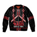 Toitu Te Tiriti Waitangi Sleeve Zip Bomber Jacket Black Wharenui House - Aussie Hoodie