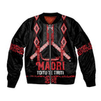 Toitu Te Tiriti Waitangi Sleeve Zip Bomber Jacket Black Wharenui House - Aussie Hoodie