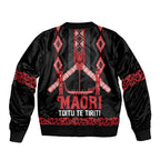 Toitu Te Tiriti Waitangi Sleeve Zip Bomber Jacket Black Wharenui House - Aussie Hoodie