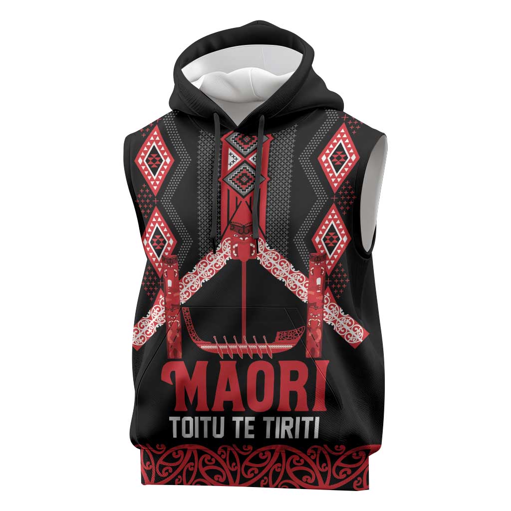 Toitu Te Tiriti Waitangi Sleeveless Hoodie Black Wharenui House - Aussie Hoodie