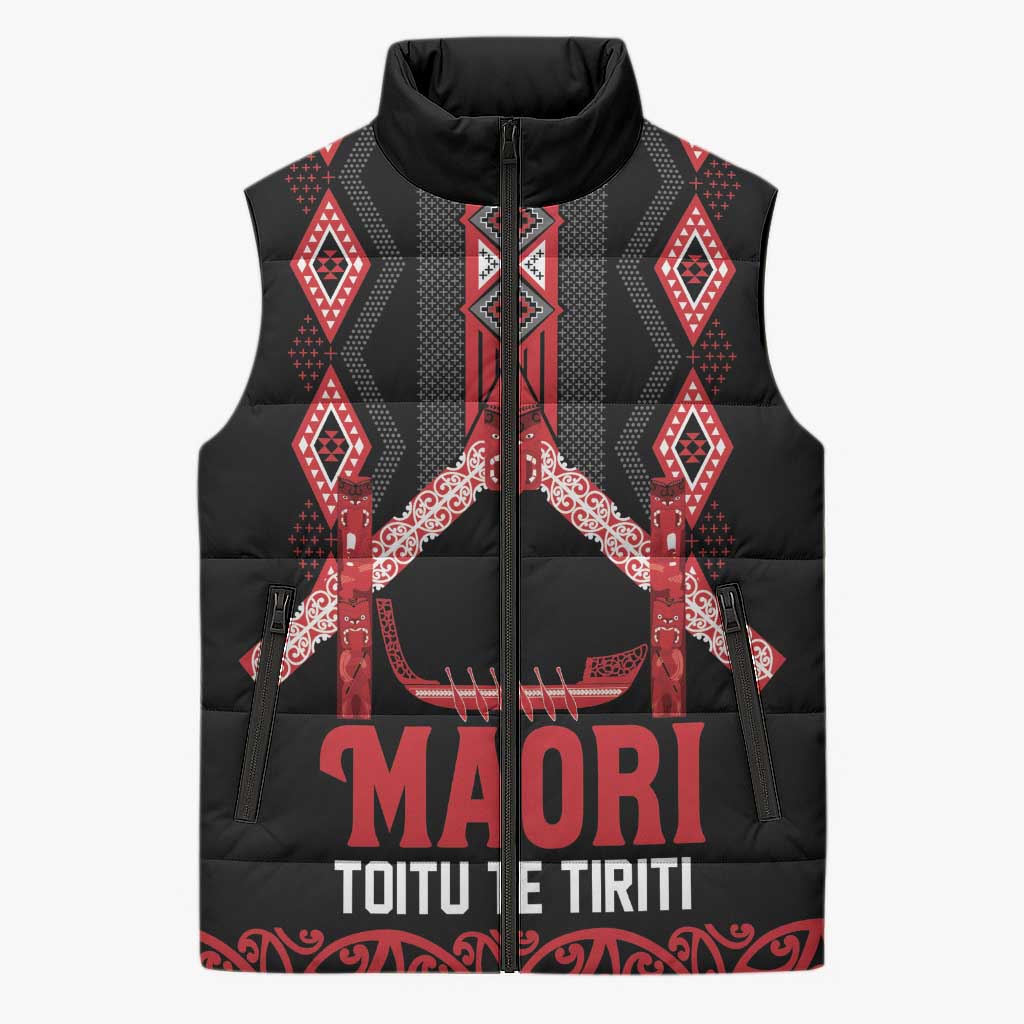 Toitu Te Tiriti Waitangi Sleeveless Puffer Jacket Black Wharenui House - Aussie Hoodie