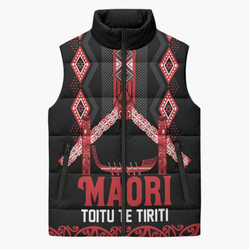 Toitu Te Tiriti Waitangi Sleeveless Puffer Jacket Black Wharenui House - Aussie Hoodie