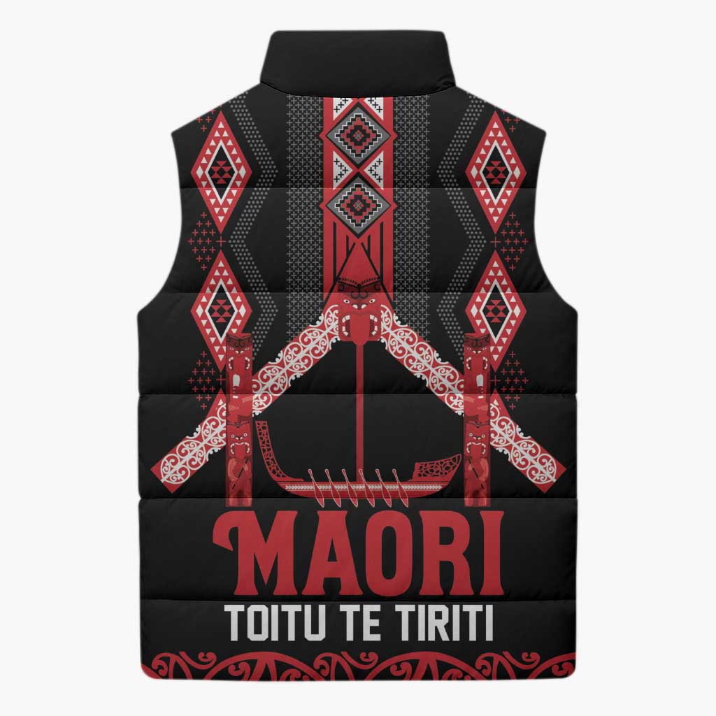 Toitu Te Tiriti Waitangi Sleeveless Puffer Jacket Black Wharenui House - Aussie Hoodie