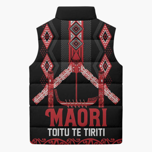 Toitu Te Tiriti Waitangi Sleeveless Puffer Jacket Black Wharenui House - Aussie Hoodie