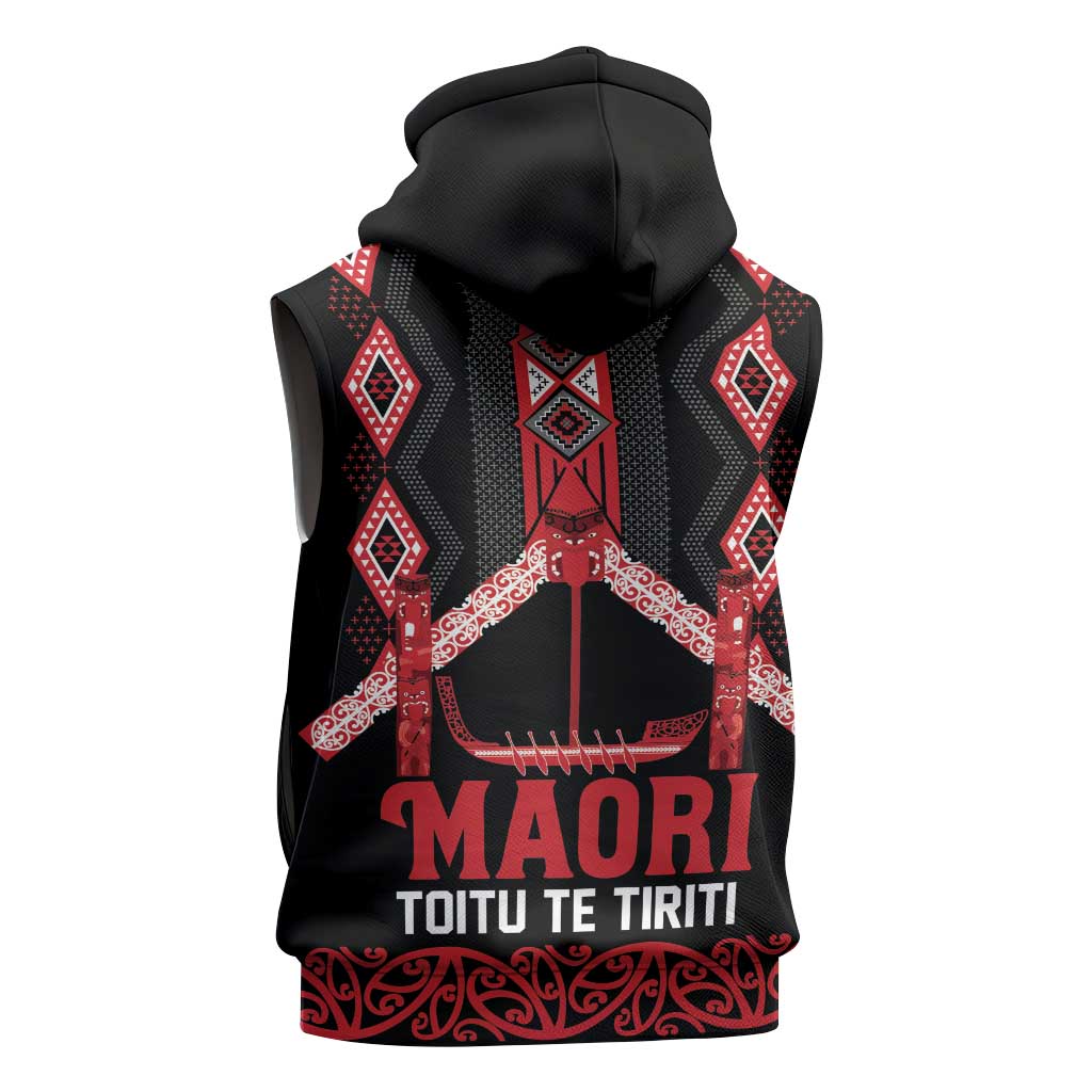 Toitu Te Tiriti Waitangi Sleeveless Zip Hoodie Black Wharenui House - Aussie Hoodie