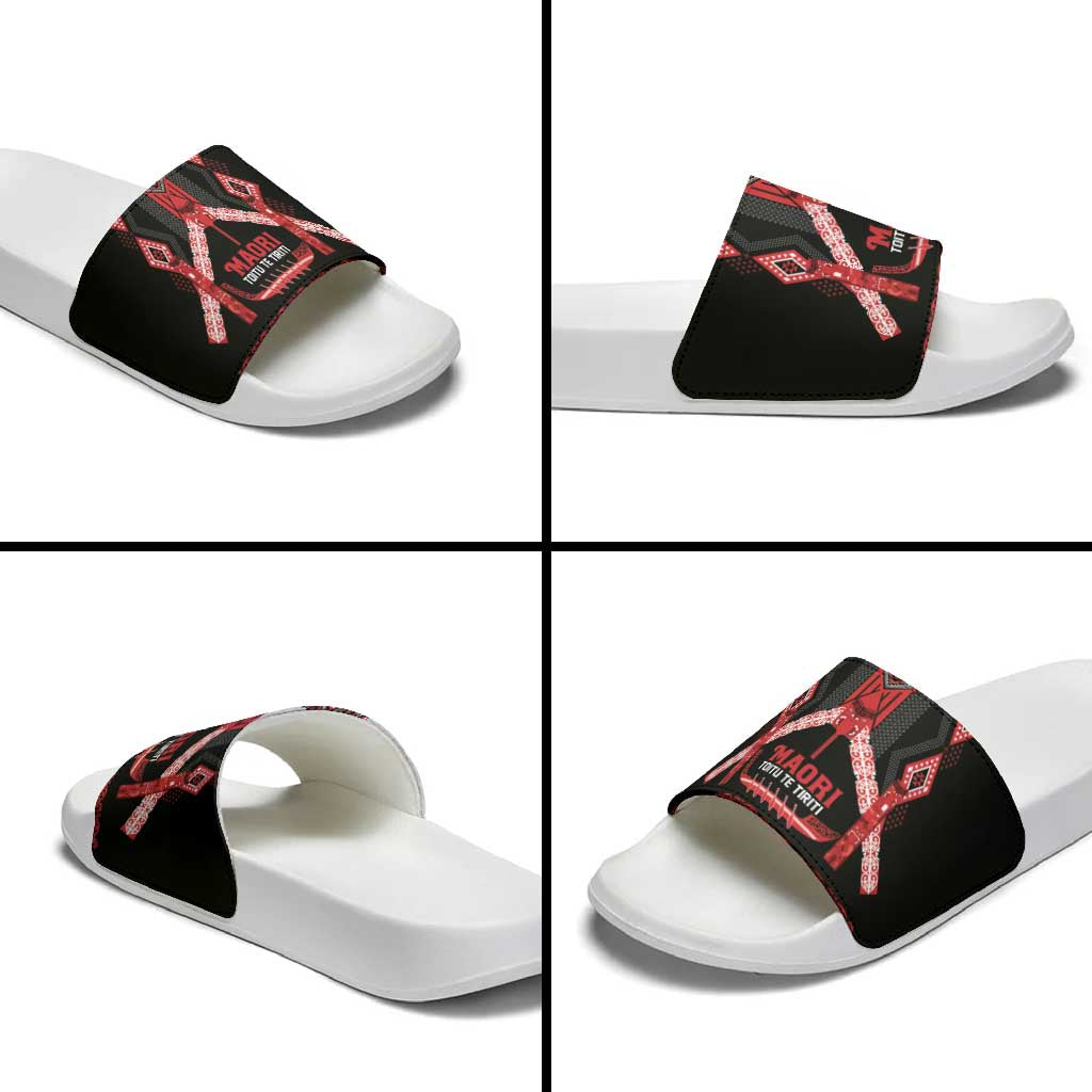 Toitu Te Tiriti Waitangi Slide Sandals Black Wharenui House - Aussie Hoodie