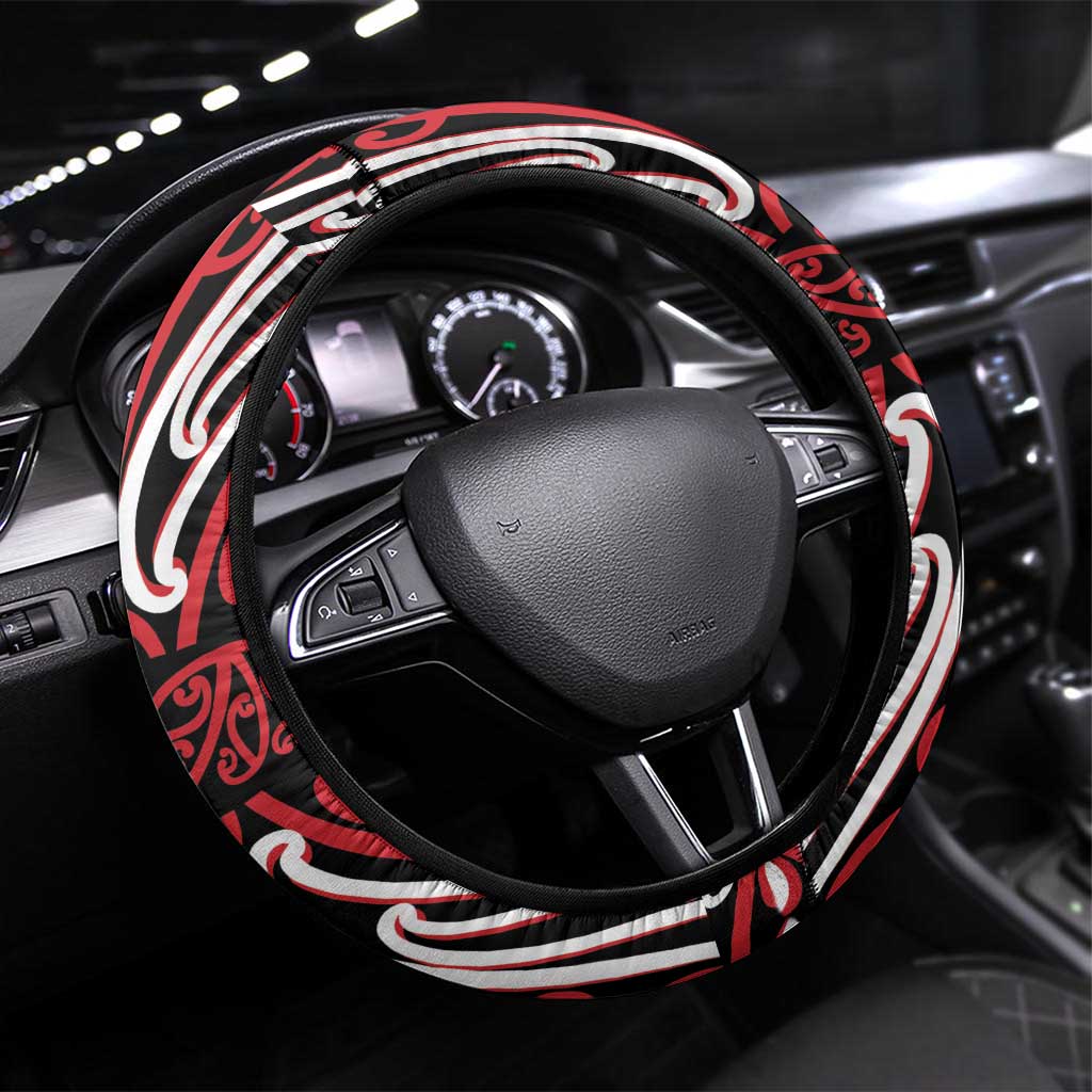 Toitu Te Tiriti Waitangi Steering Wheel Cover Black Wharenui House - Aussie Hoodie