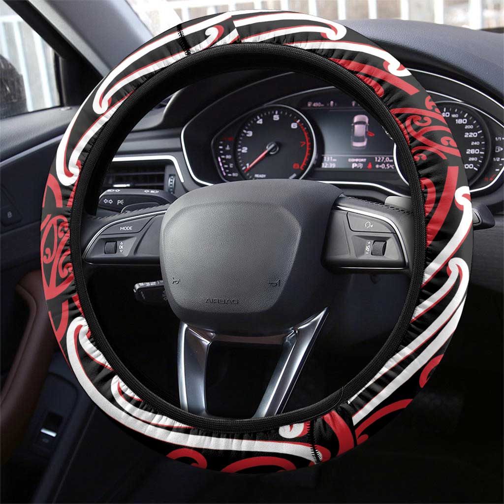 Toitu Te Tiriti Waitangi Steering Wheel Cover Black Wharenui House - Aussie Hoodie
