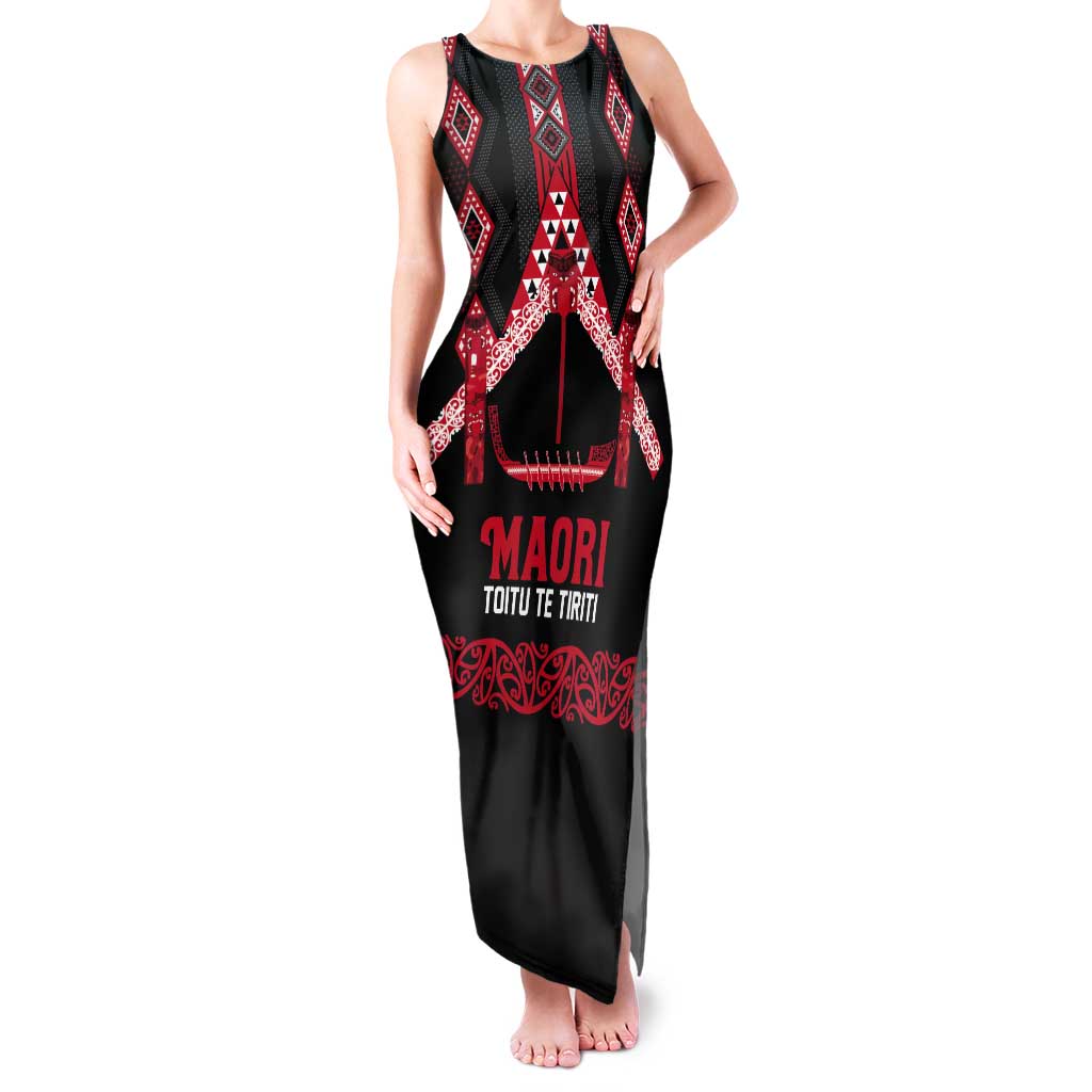 Toitu Te Tiriti Waitangi Tank Maxi Dress Black Wharenui House - Aussie Hoodie
