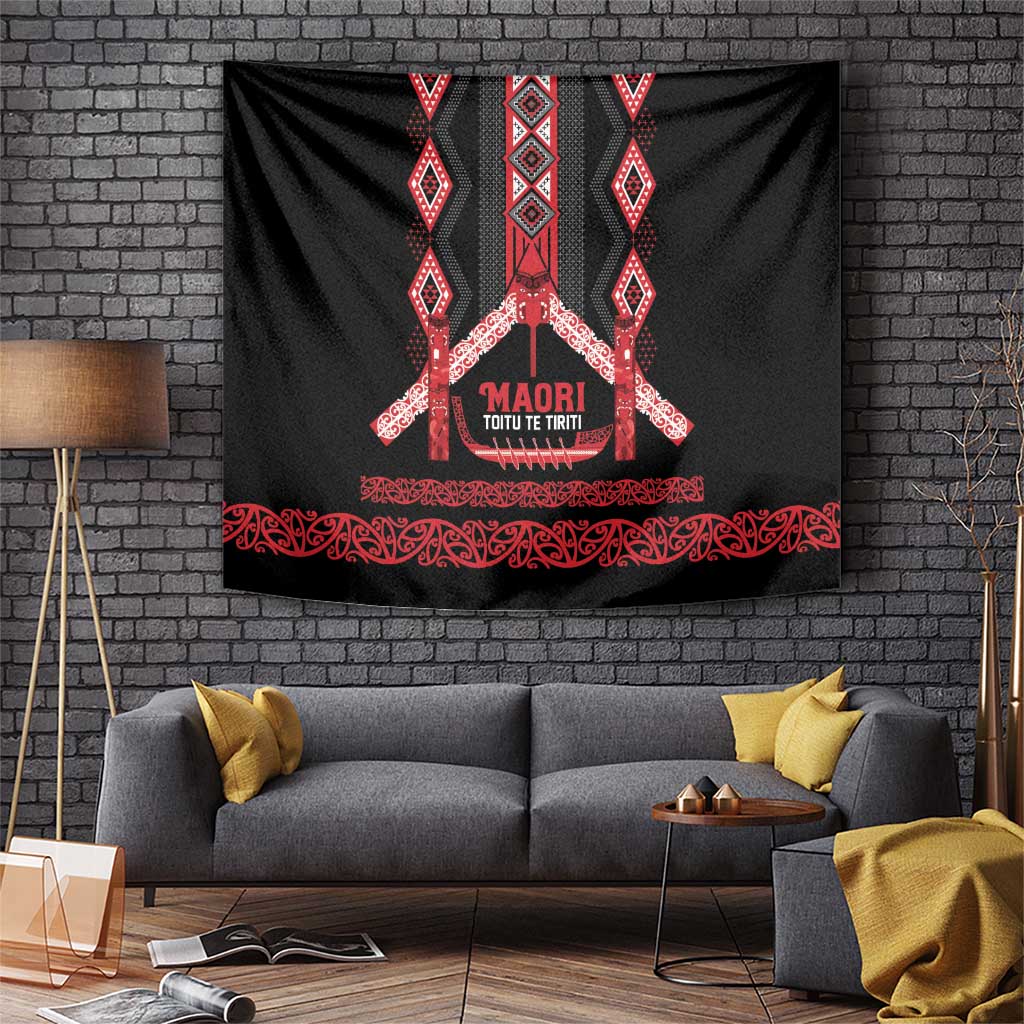 Toitu Te Tiriti Waitangi Tapestry Black Wharenui House - Aussie Hoodie