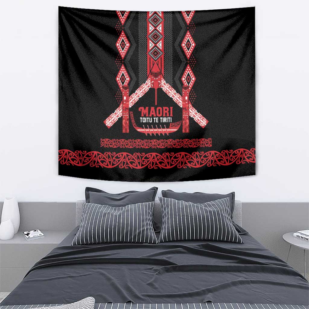 Toitu Te Tiriti Waitangi Tapestry Black Wharenui House - Aussie Hoodie