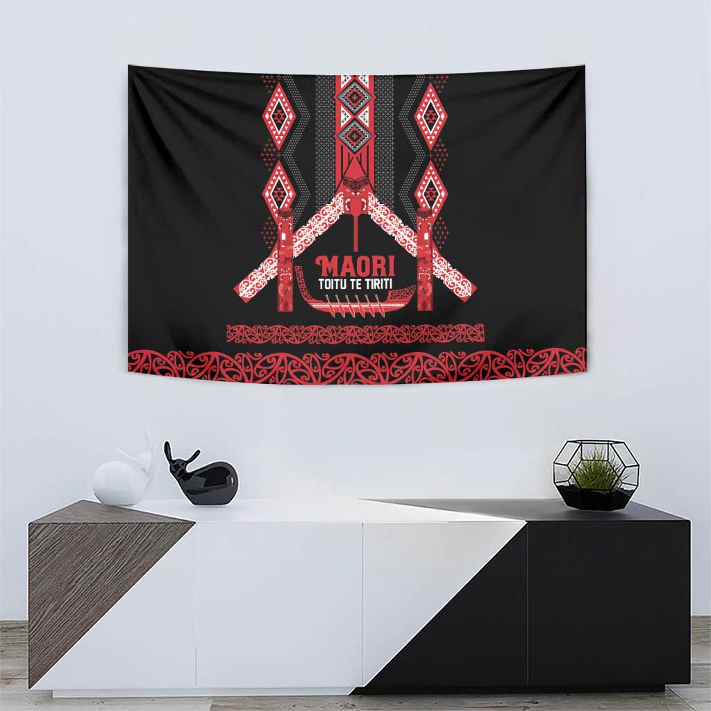 Toitu Te Tiriti Waitangi Tapestry Black Wharenui House - Aussie Hoodie